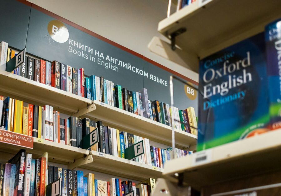 a library with books on shelves